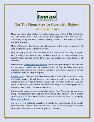 Get The Home Service Care With Highest Slandered Care