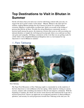 Top Destinations to Visit in Bhutan in Summer