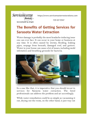 The Benefits of Getting Services for Sarasota Water Extraction