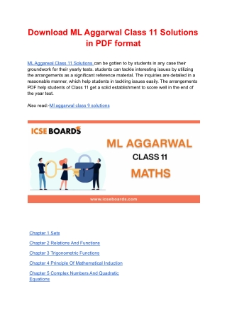 Download ML Aggarwal Class 11 Solutions in PDF format