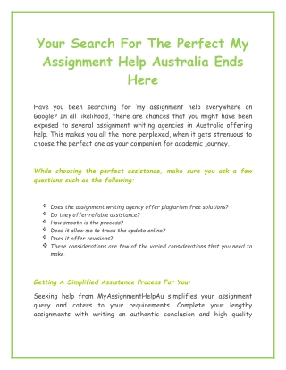 Your Search For The Perfect My Assignment Help Australia Ends Here