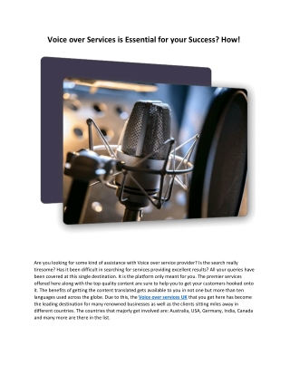 Voice over Services is Essential for your Success How!