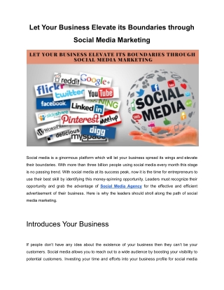 Let Your Business Elevate its Boundaries through Social Media Marketing