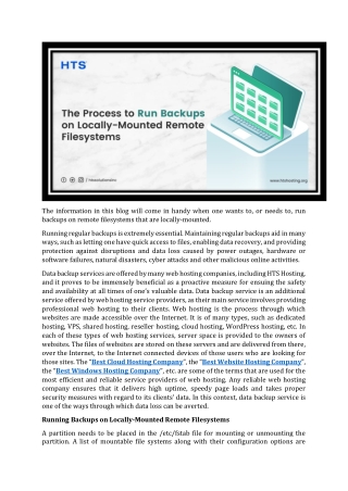 The Process to Run Backups on Locally-Mounted Remote Filesystems