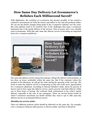 How Same Day Delivery Let Ecommerce's Relishes Each Millisecond Saved?