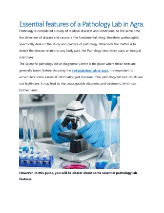 Essential features of a Pathology Lab in Agra