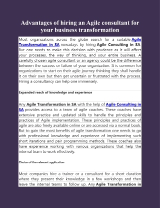 Advantages of hiring an Agile consultant for your business transformation