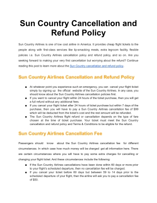 Sun Country Airlines Cancellation and Refund Policy