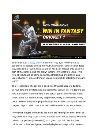 HOW CHAMPIONS WIN IN FANTASY CRICKET