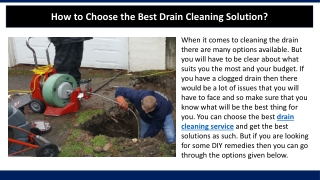 How to Choose the Best Drain Cleaning Solution?