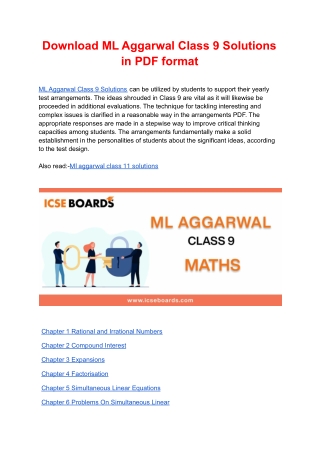 Download ML Aggarwal Class 9 Solutions in PDF format