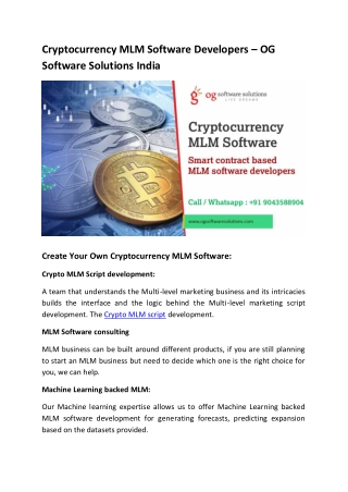 Cryptocurrency MLM Software- OG Software Solutions India