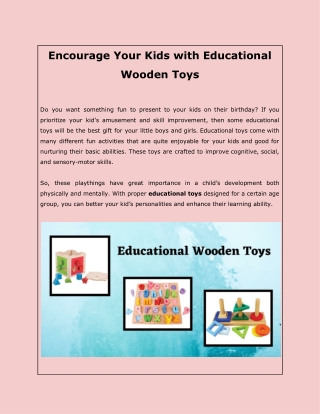 Encourage Your Kids with Educational Wooden Toys