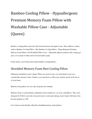 Bamboo Cooling Pillow - Hypoallergenic Premium Memory Foam Pillow with Washable