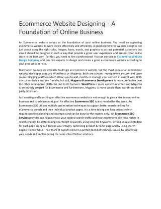 Ecommerce Website Designing - A Foundation of Online Business
