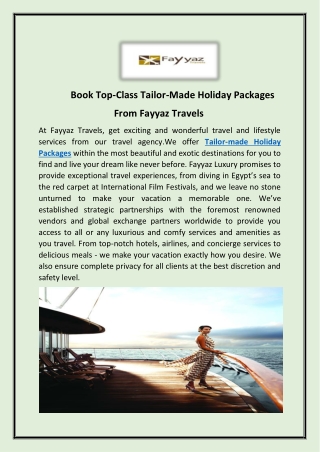 Book Top-Class Tailor-Made Holiday Packages From Fayyaz Travels