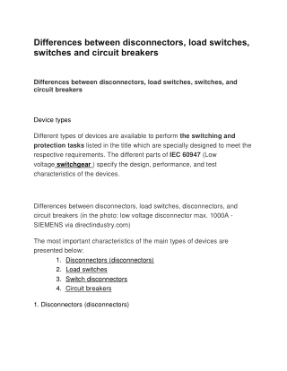 Differences between disconnectors, load switches, switches and circuit breakers