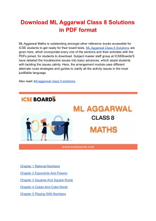 Download ML Aggarwal Class 8 Solutions in PDF format