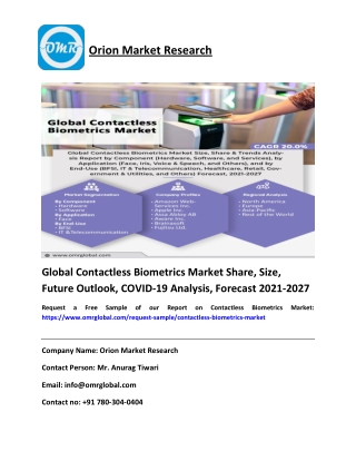 Global Contactless Biometrics Market Share, Size, Future Outlook, COVID-19 Analysis, Forecast 2021-2027