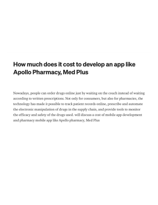 How much does it cost to develop an app like Apollo Pharmacy, Med Plus