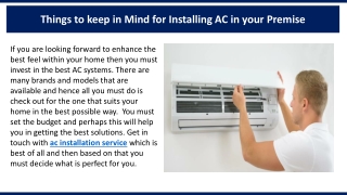 Things to keep in Mind for Installing AC in your Premise