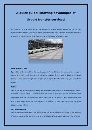 A quick guide knowing advantages of airport transfer services