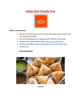 15% Off - Indian Hub Clovelly Park menu, SA