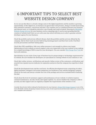 6 IMPORTANT TIPS TO SELECT BEST WEBSITE DESIGN COMPANY