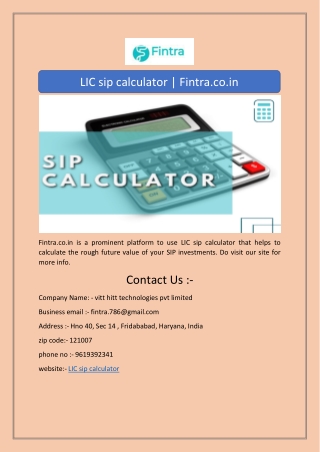 LIC sip calculator | Fintra.co.in