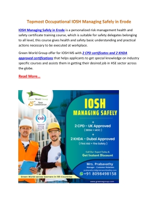Topmost Occupational IOSH Managing Safely in Erode