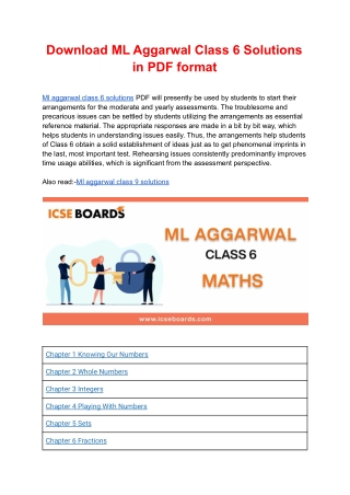 Download ML Aggarwal Class 6 Solutions in PDF format