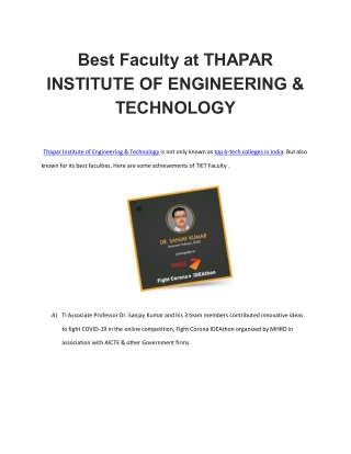 Best Faculty at THAPAR INSTITUTE OF ENGINEERING & TECHNOLOGY