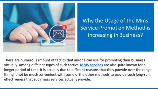 Why the Usage of the Mms Service Promotion Method is increasing in Business?