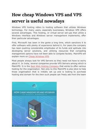 How cheap Windows VPS and VPS server is useful nowadays