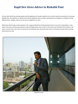 Kapil Dev Gives Advice to Rishabh Pant