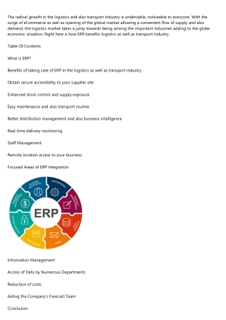 7 Ways ERP Benefits Logistics and Transportation
