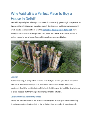 Why Vaishali is a Perfect Place to Buy a Flat in Delhi