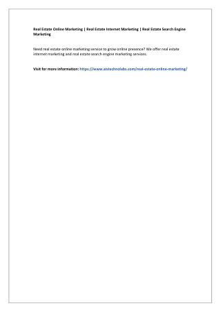 Real Estate Online Marketing | Real Estate Internet Marketing | Real Estate Sear