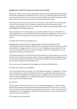 Mortgage Loans- What Their Purposes Are and How You Can Afford_.docx