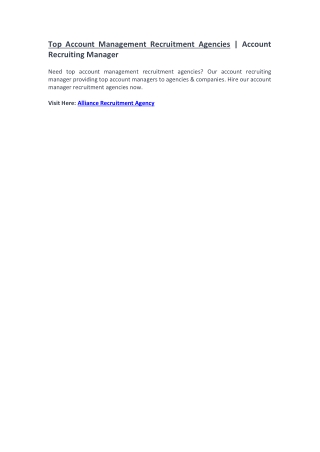 Account Management Recruitment Agencies - Account Recruiting Manager