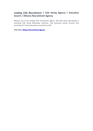 CAA Recruitment - CAA Hiring Agency - Executive Search - Alliance Recruitment Agency