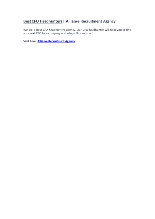CFO Headhunters - Alliance Recruitment Agency