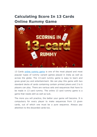 Calculating Score In 13 Cards Online Rummy Game