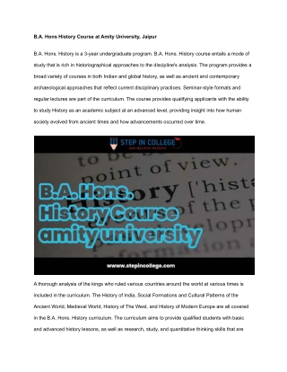 B.A. Hons History Course at Amity University, Jaipur