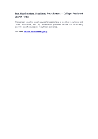Headhunters President Recruitment - College President Search Firms