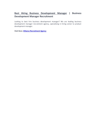 Hiring Business Development Manager - Business Development Manager Recruitment