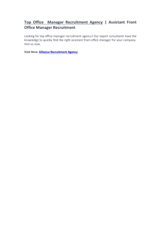 Office  Manager Recruitment Agency - Assistant Front Office Manager Recruitment