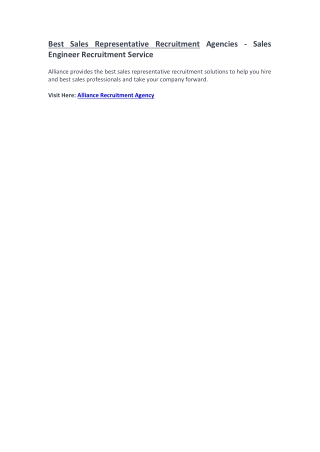 Sales Representative Recruitment Agencies - Sales Engineer Recruitment Service