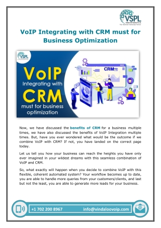 VoIP Integrating with CRM must for Business Optimization