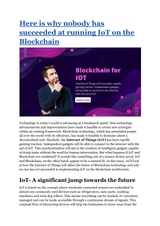 Here is why nobody has succeeded at running IoT on the Blockchain